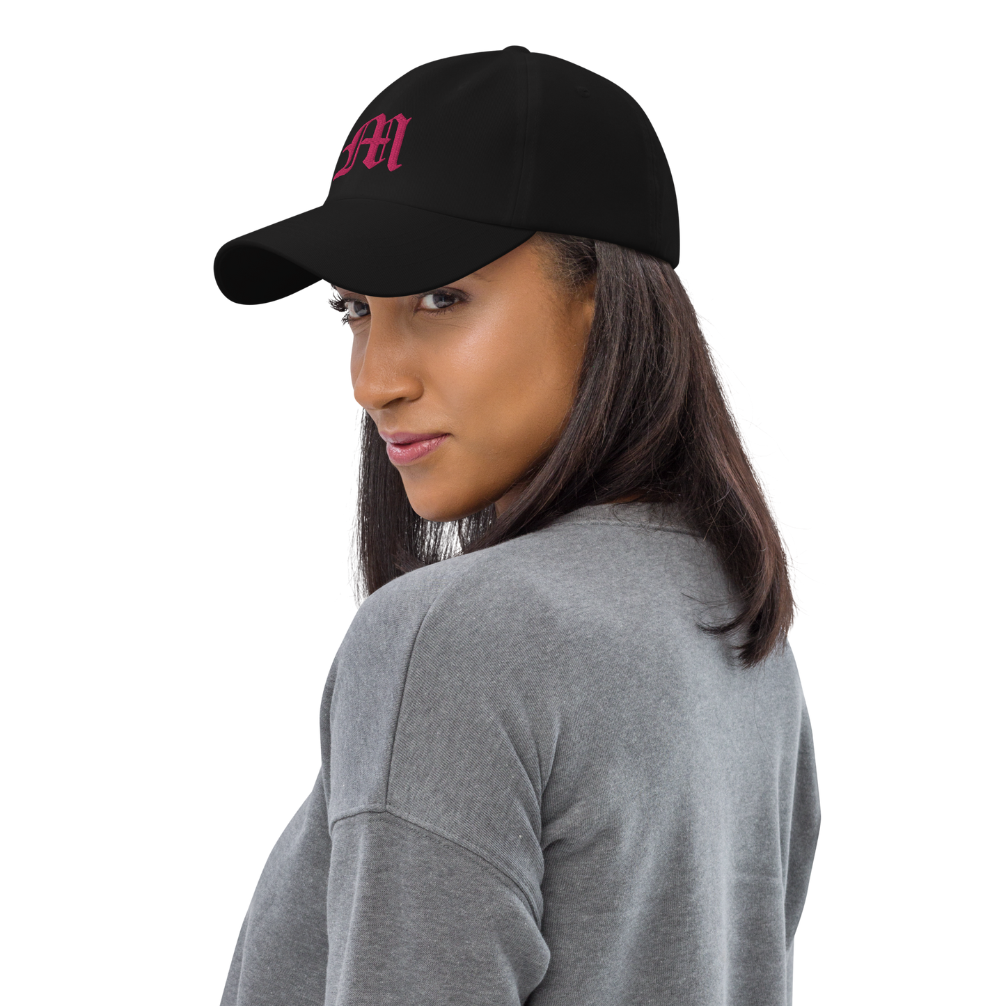 Old English 'M' Dad Hat (w/ 'Michigan' Back Design) | Pink Embroidery