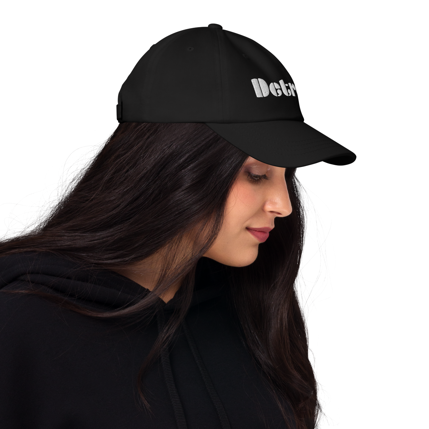 'Detroit' Dad Hat (Art Deco Font) [ White/Black Embroidery