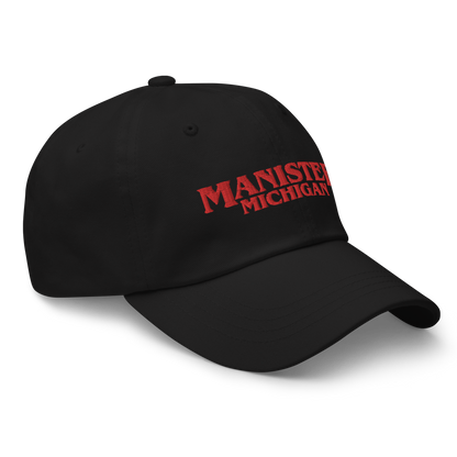 'Manistee Michigan' Dad Hat (1980s Drama Parody)