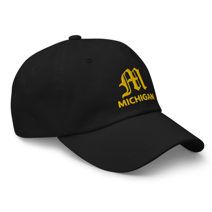 'Michigan' Dad Hat (w/ Old English M) | Gold Embroidery