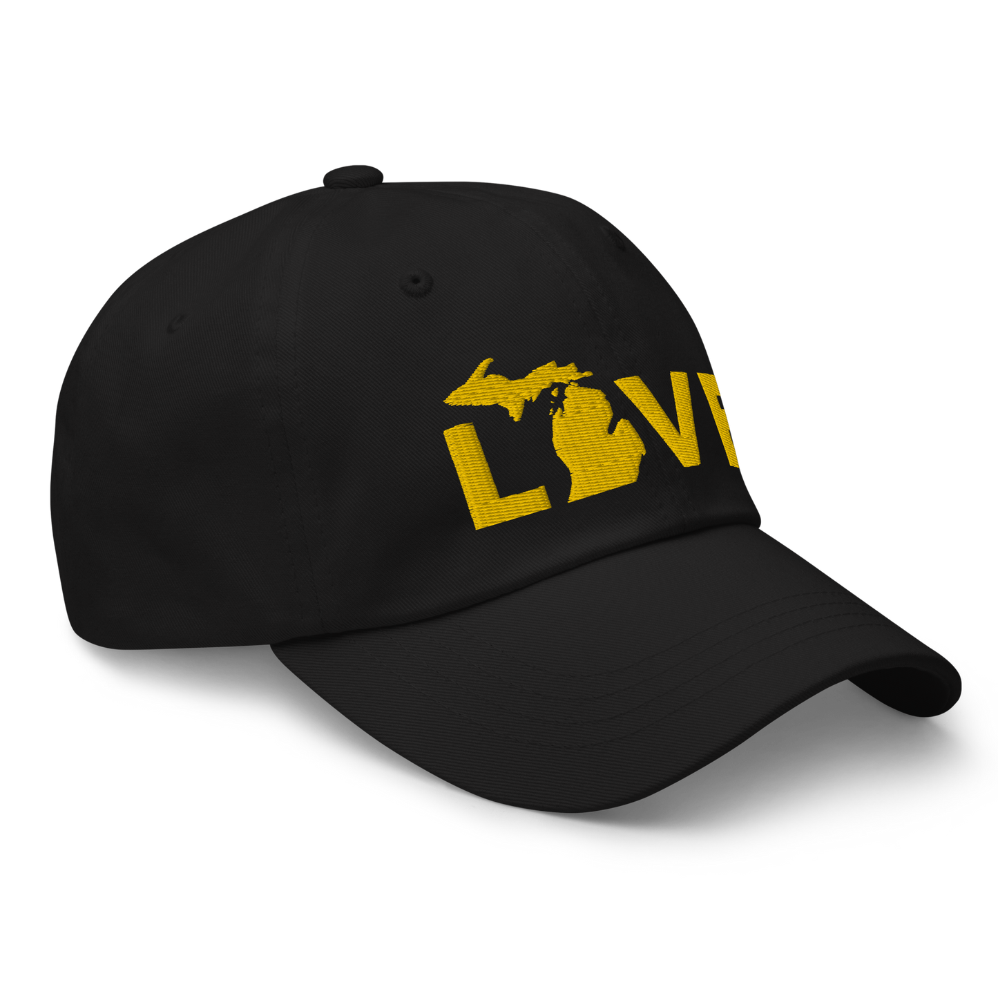 Michigan 'Love' Dad Hat (Geometric Sans Font) | Gold Embroidery