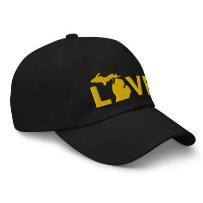 Michigan 'Love' Dad Hat (Geometric Sans Font) | Gold Embroidery