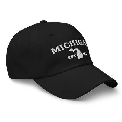 'Michigan EST 1837' Dad Hat (Woodcut Font)