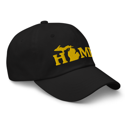 Michigan 'Home' Dad Hat (Woodcut Font) | Gold Embroidery