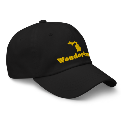 Michigan 'Wonderland' Dad Hat (Art Deco Font) [ Gold Embroidery