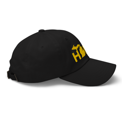 Michigan 'Home' Dad Hat (Geometric Sans Font) | Gold Embroidery