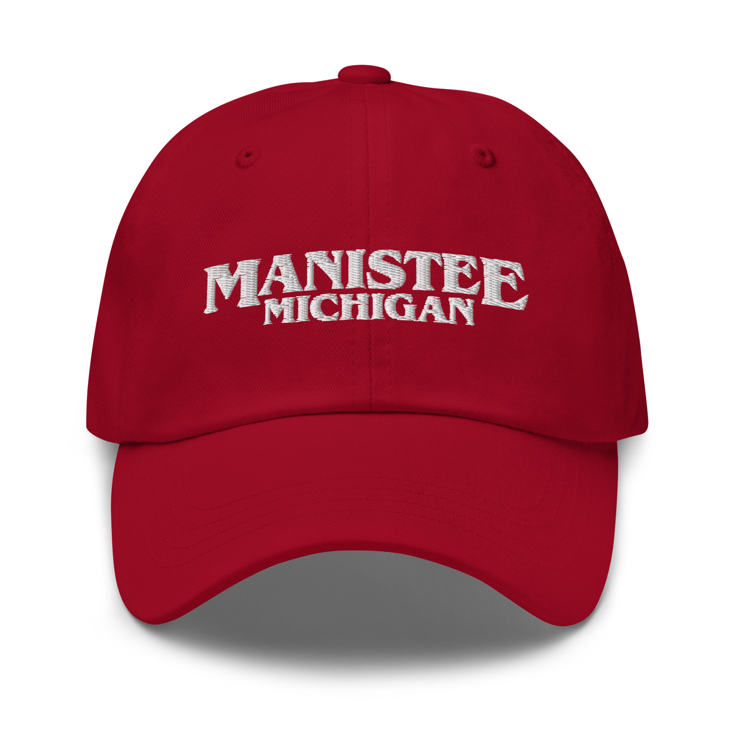 'Manistee Michigan' Dad Hat (1980s Drama Parody)