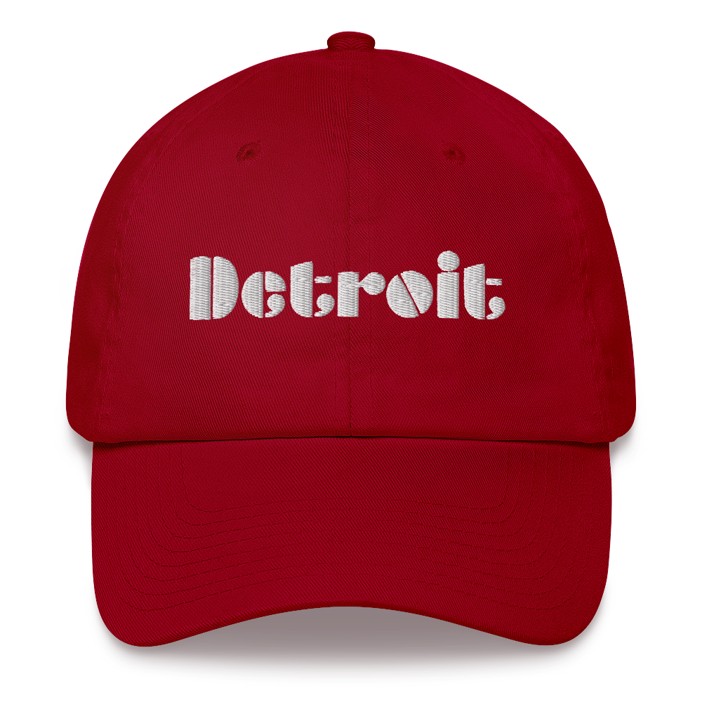 'Detroit' Dad Hat (Art Deco Font) [ White/Black Embroidery