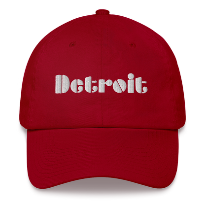 'Detroit' Dad Hat (Art Deco Font) [ White/Black Embroidery