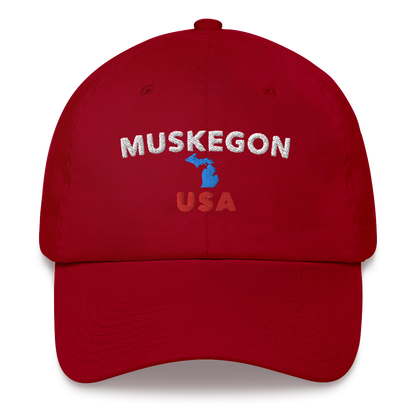 'Muskegon USA' Dad Hat (w/ Michigan Outline)