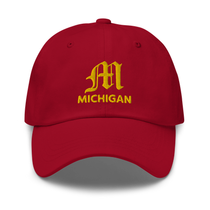 'Michigan' Dad Hat (w/ Old English M) | Gold Embroidery