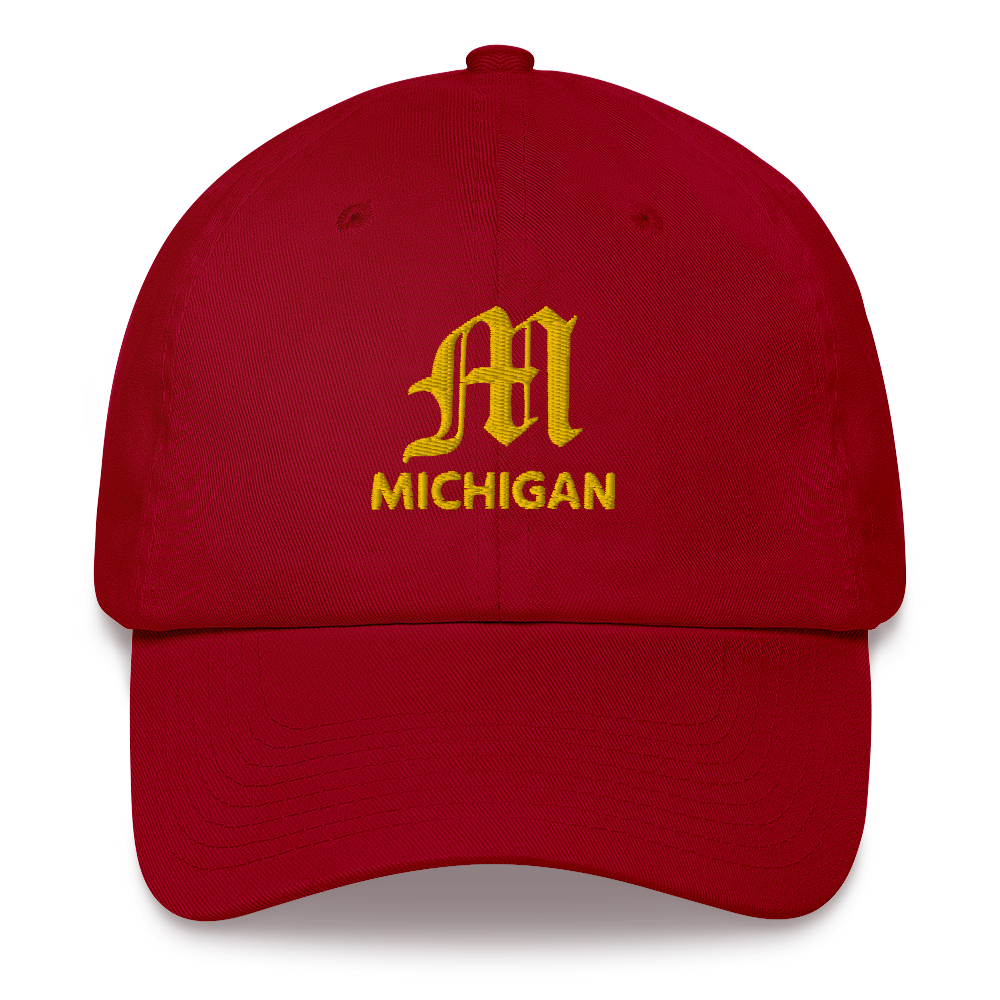 'Michigan' Dad Hat (w/ Old English M) | Gold Embroidery