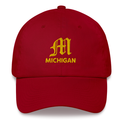 'Michigan' Dad Hat (w/ Old English M) | Gold Embroidery