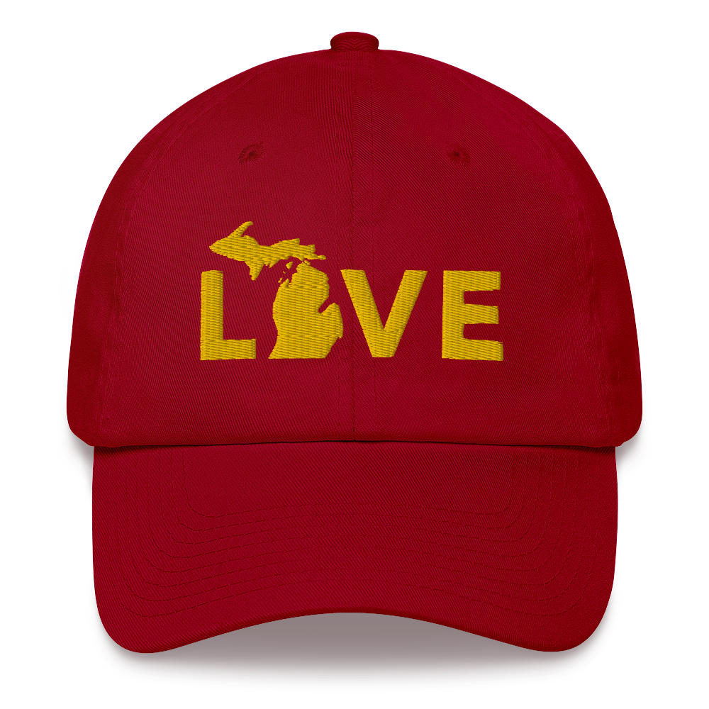 Michigan 'Love' Dad Hat (Geometric Sans Font) | Gold Embroidery