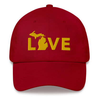 Michigan 'Love' Dad Hat (Geometric Sans Font) | Gold Embroidery