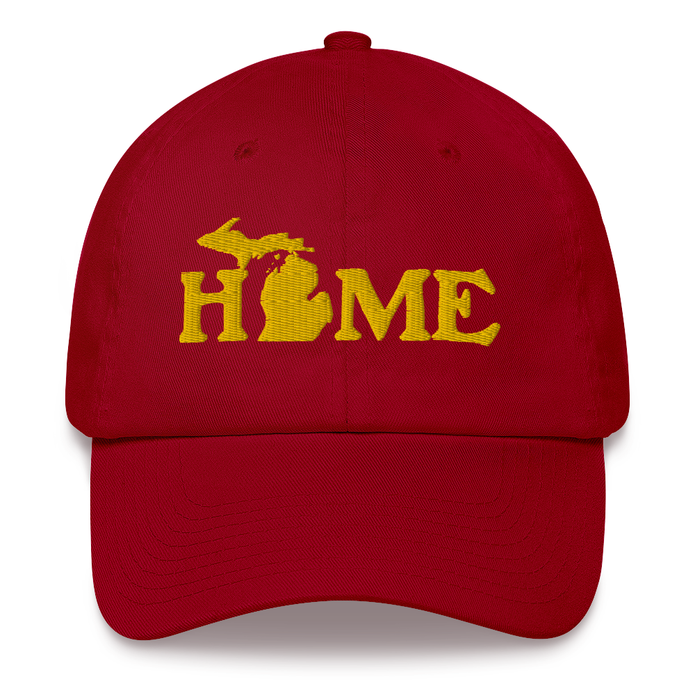 Michigan 'Home' Dad Hat (Woodcut Font) | Gold Embroidery