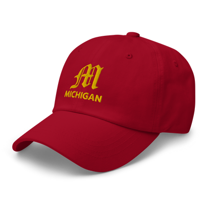 'Michigan' Dad Hat (w/ Old English M) | Gold Embroidery