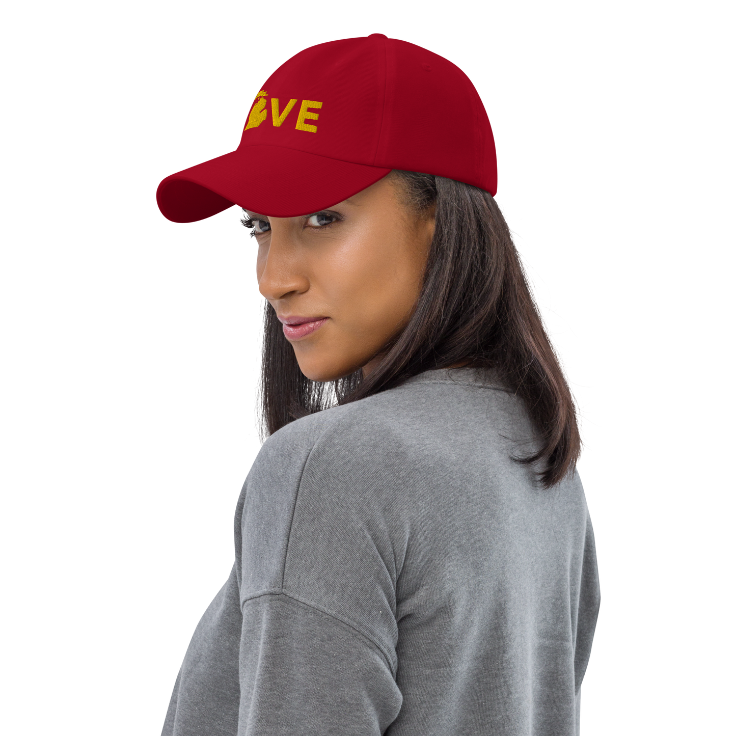 Michigan 'Love' Dad Hat (Geometric Sans Font) | Gold Embroidery