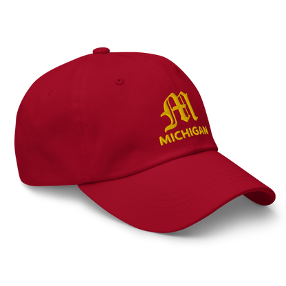 'Michigan' Dad Hat (w/ Old English M) | Gold Embroidery