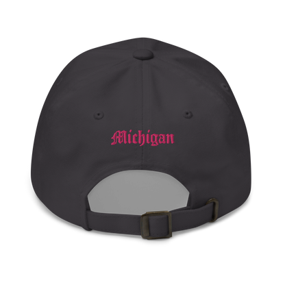 Old English 'M' Dad Hat (w/ 'Michigan' Back Design) | Pink Embroidery