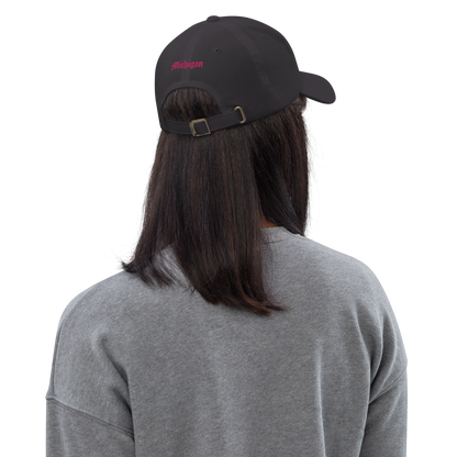 Old English 'M' Dad Hat (w/ 'Michigan' Back Design) | Pink Embroidery