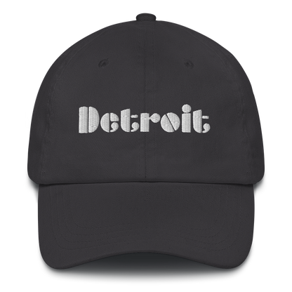 'Detroit' Dad Hat (Art Deco Font) [ White/Black Embroidery