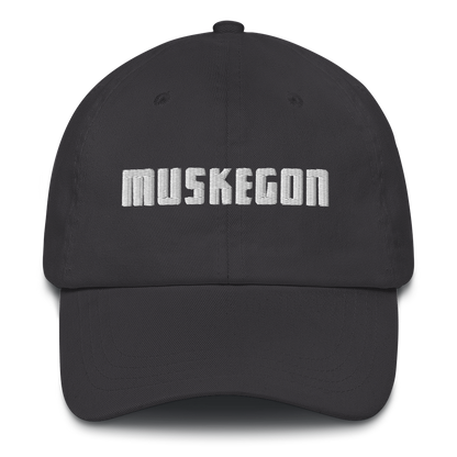 'Muskegon' Dad Hat | White/Black Emboridery