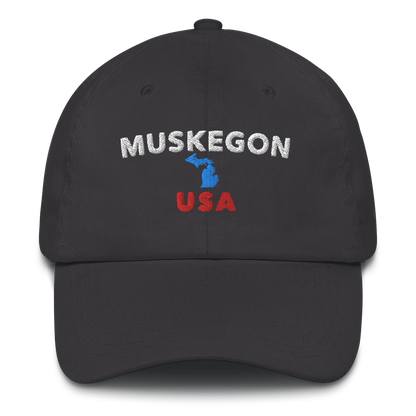 'Muskegon USA' Dad Hat (w/ Michigan Outline)