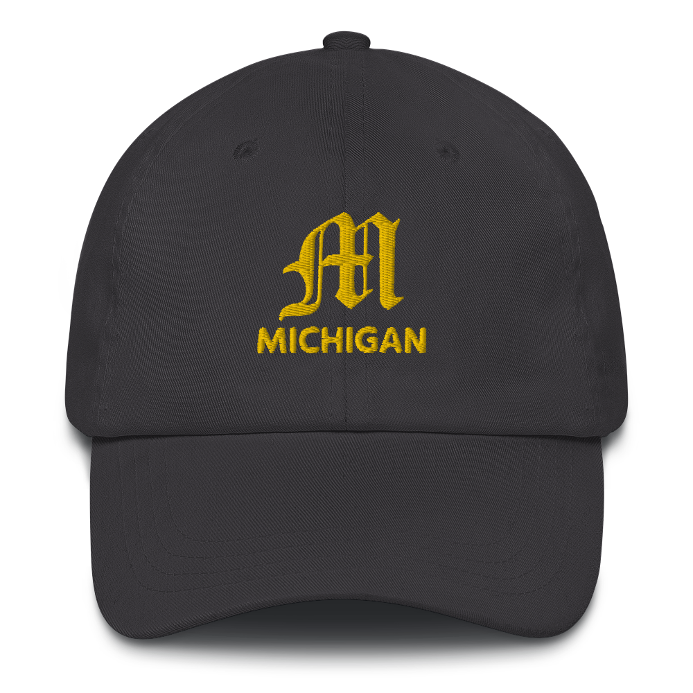 'Michigan' Dad Hat (w/ Old English M) | Gold Embroidery