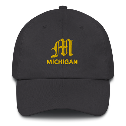 'Michigan' Dad Hat (w/ Old English M) | Gold Embroidery