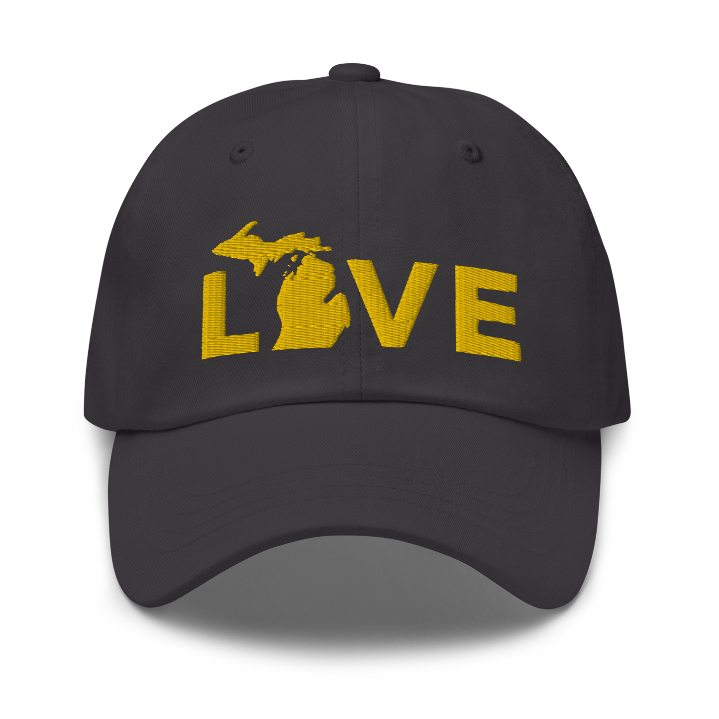 Michigan 'Love' Dad Hat (Geometric Sans Font) | Gold Embroidery