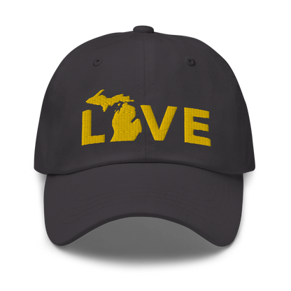 Michigan 'Love' Dad Hat (Geometric Sans Font) | Gold Embroidery