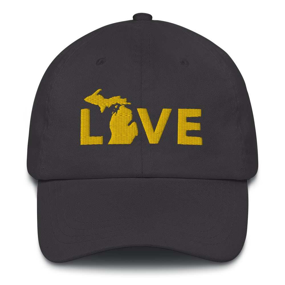 Michigan 'Love' Dad Hat (Geometric Sans Font) | Gold Embroidery