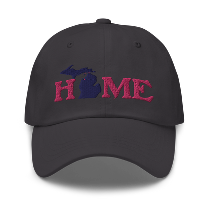 Michigan 'Home' Dad Hat (Woodcut Font) | Pink Embroidery