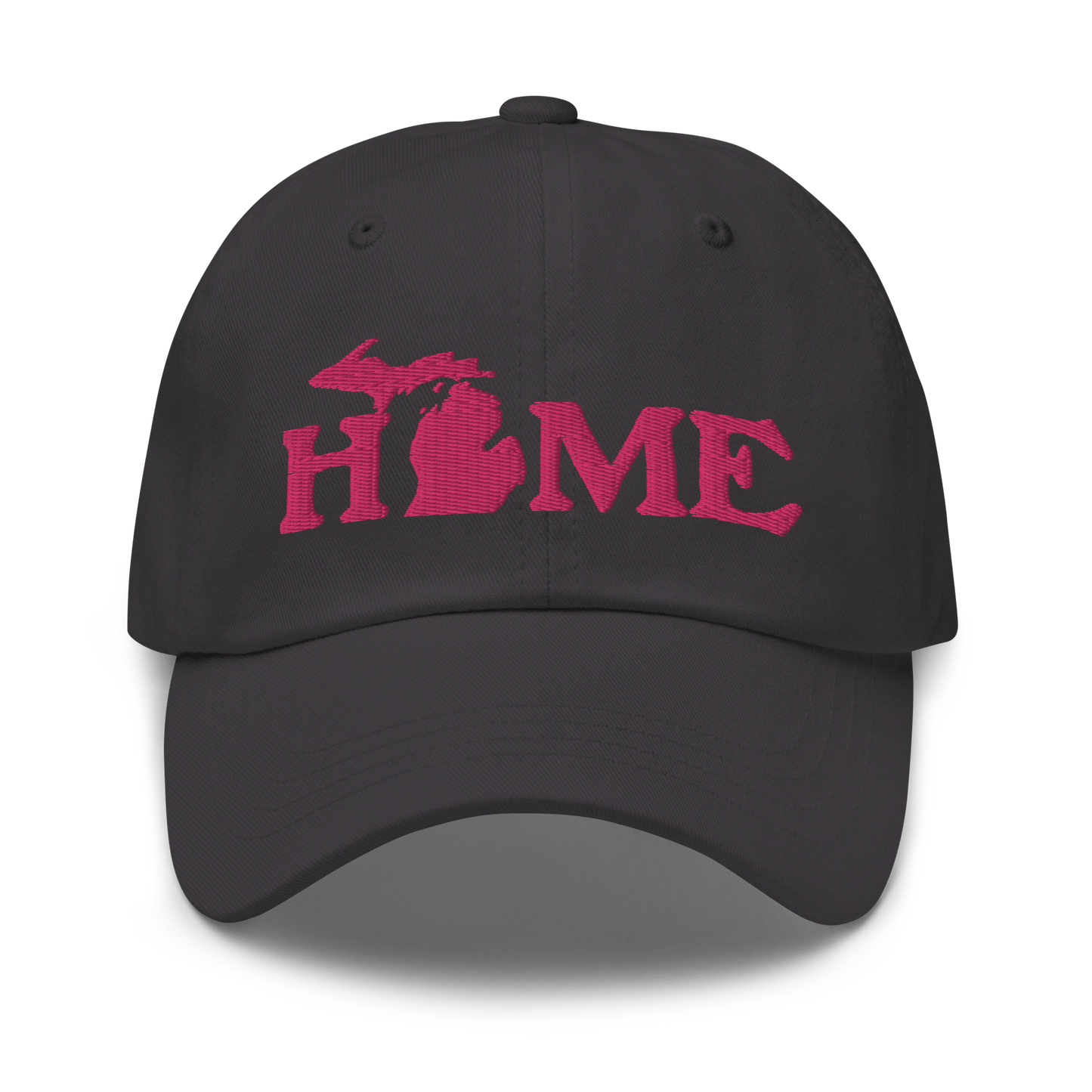 Michigan 'Home' Dad Hat (Woodcut Font) | Pink Embroidery