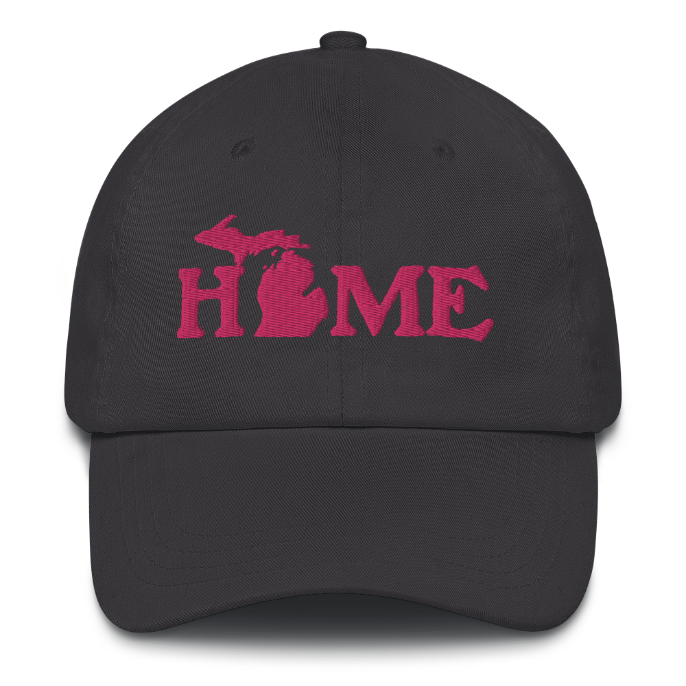 Michigan 'Home' Dad Hat (Woodcut Font) | Pink Embroidery