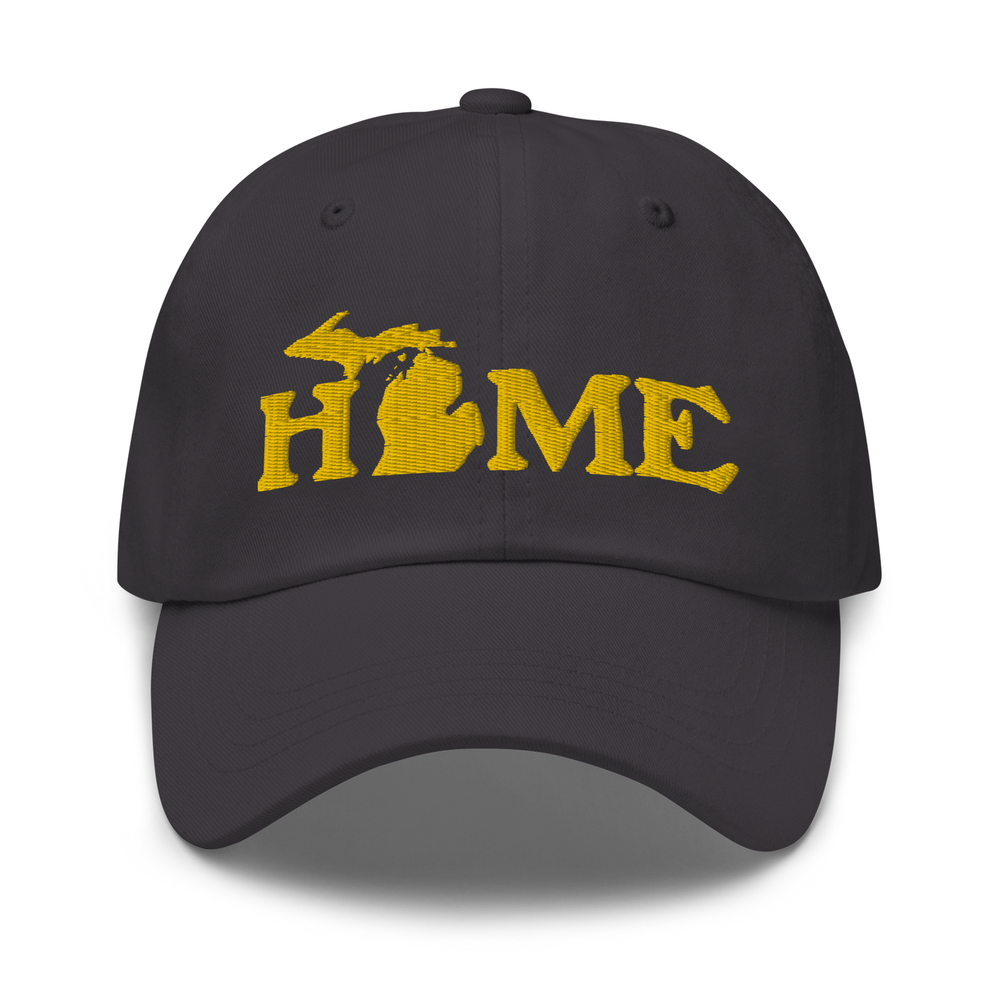 Michigan 'Home' Dad Hat (Woodcut Font) | Gold Embroidery