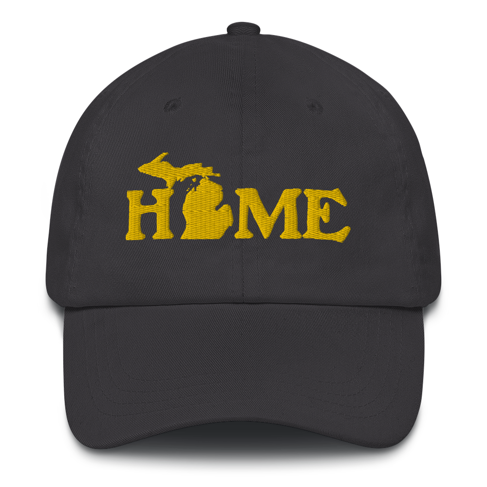 Michigan 'Home' Dad Hat (Woodcut Font) | Gold Embroidery