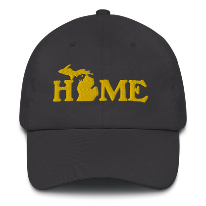 Michigan 'Home' Dad Hat (Woodcut Font) | Gold Embroidery