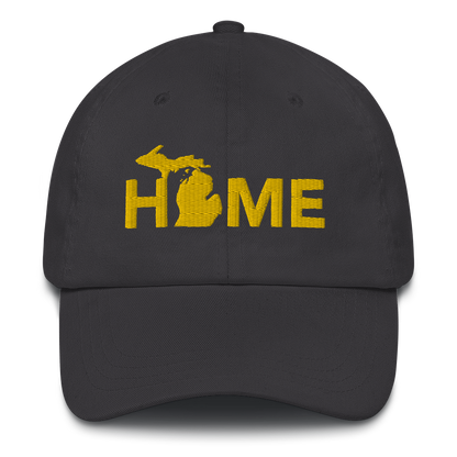 Michigan 'Home' Dad Hat (Geometric Sans Font) | Gold Embroidery