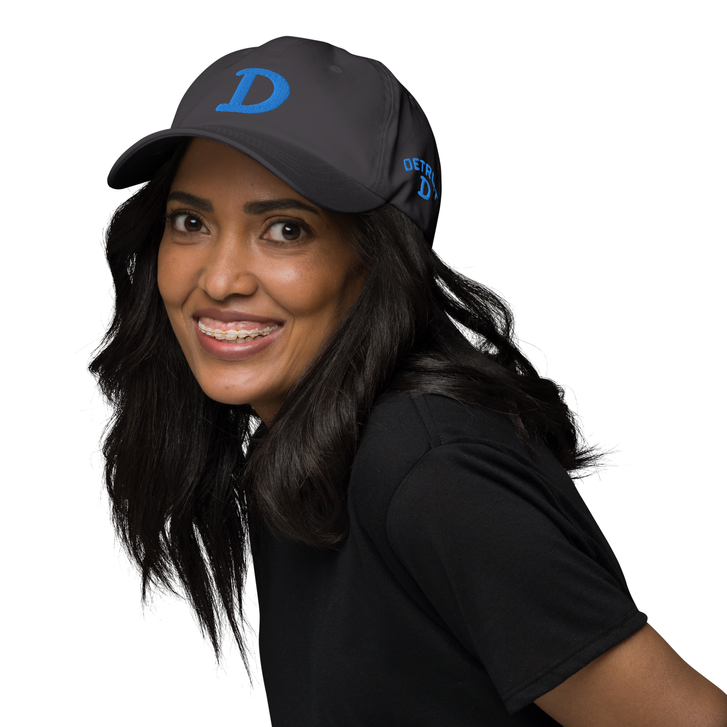 Detroit 'Old French D' Dad Hat (w/ Side Design) | Azure Embroidery