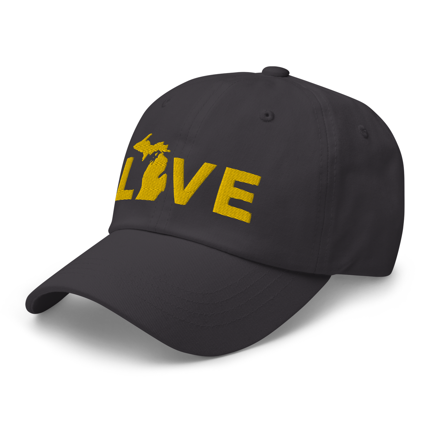 Michigan 'Love' Dad Hat (Geometric Sans Font) | Gold Embroidery