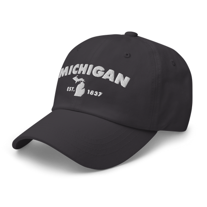 'Michigan EST 1837' Dad Hat (Geometric Sans Font)