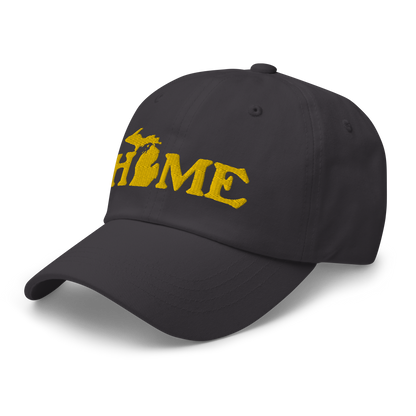 Michigan 'Home' Dad Hat (Woodcut Font) | Gold Embroidery