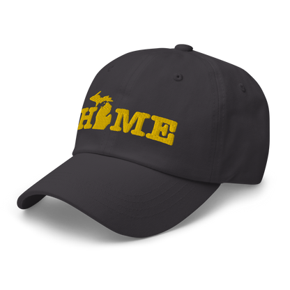 Michigan 'Home' Dad Hat (Typewriter Font) | Gold Embroidery