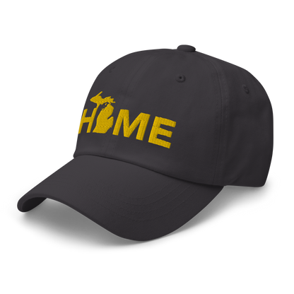 Michigan 'Home' Dad Hat (Geometric Sans Font) | Gold Embroidery