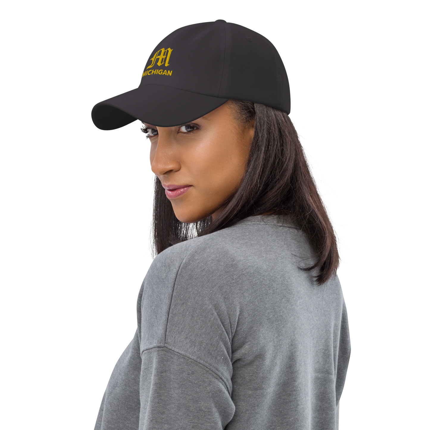 'Michigan' Dad Hat (w/ Old English M) | Gold Embroidery