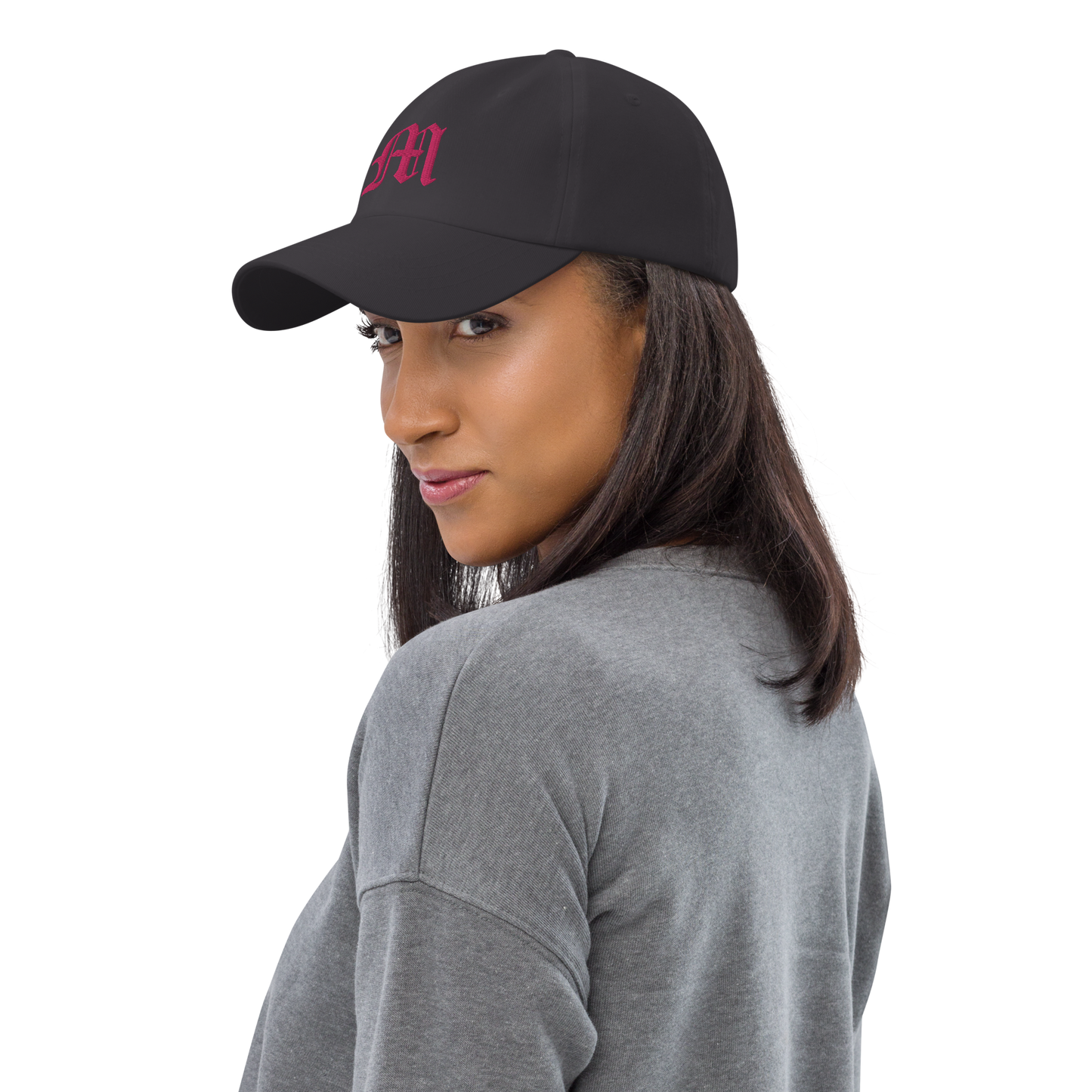 Old English 'M' Dad Hat (w/ 'Michigan' Back Design) | Pink Embroidery