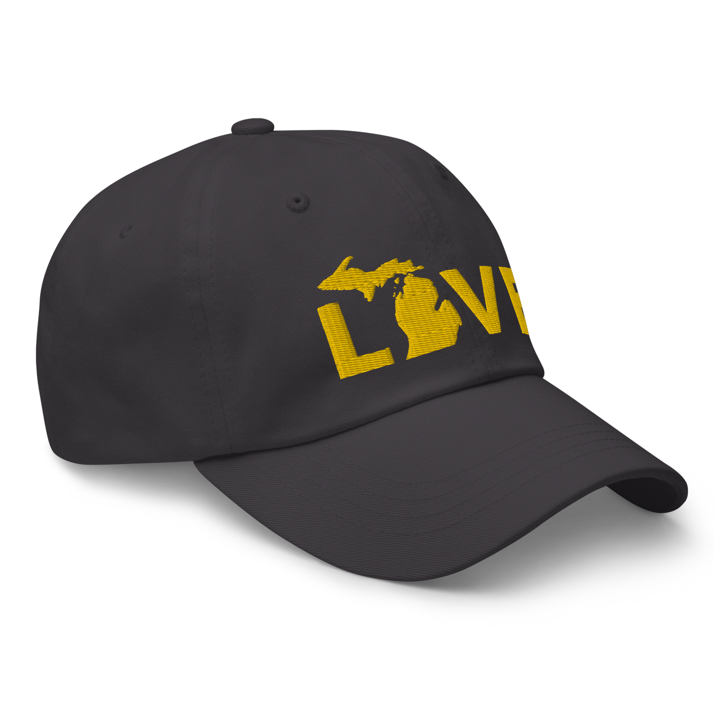 Michigan 'Love' Dad Hat (Geometric Sans Font) | Gold Embroidery