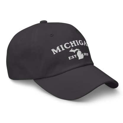 'Michigan EST 1837' Dad Hat (Woodcut Font)